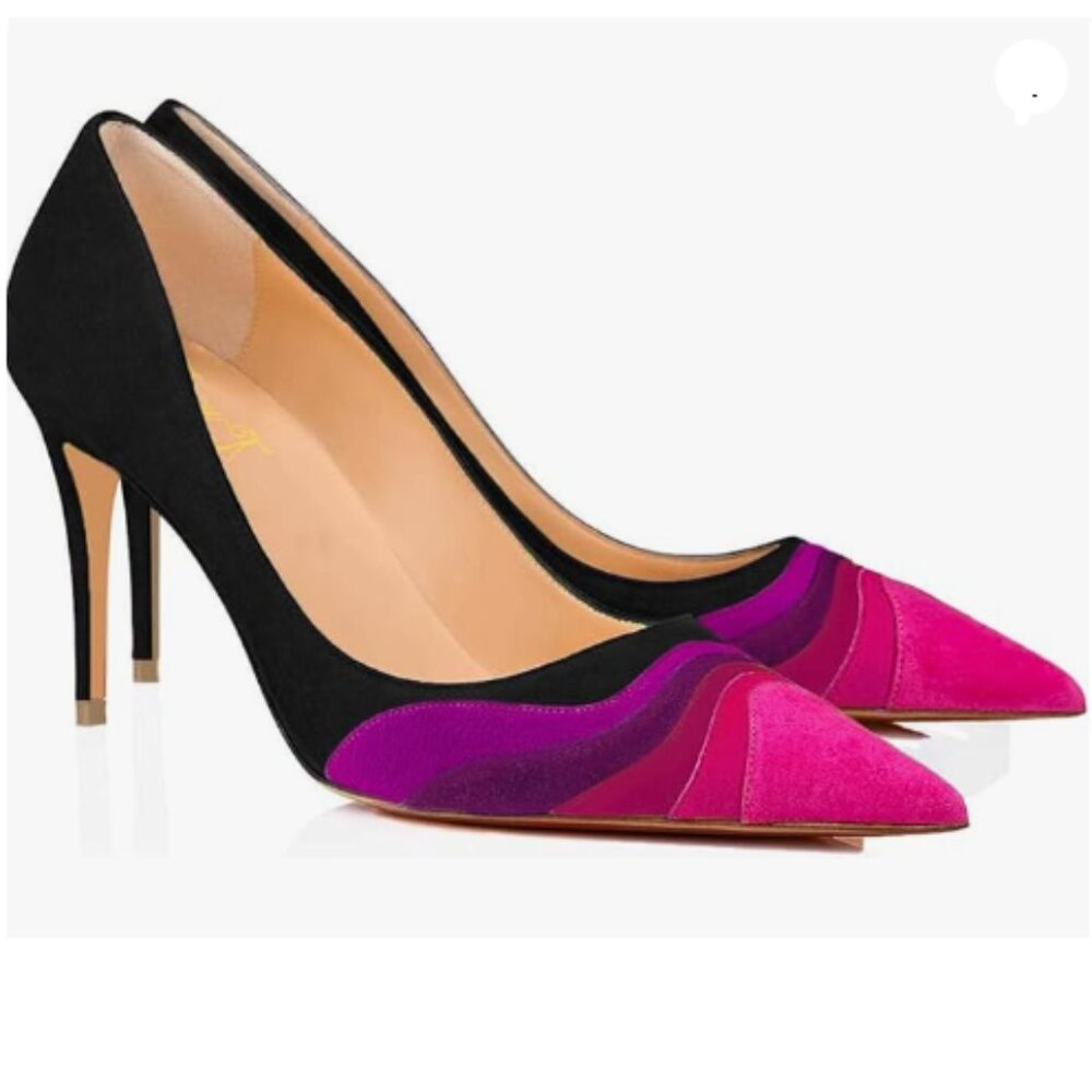 FOWT Women Kitten Heels Pumps High Heel Pointed Toe Pump , Rainbow Shoes Purple